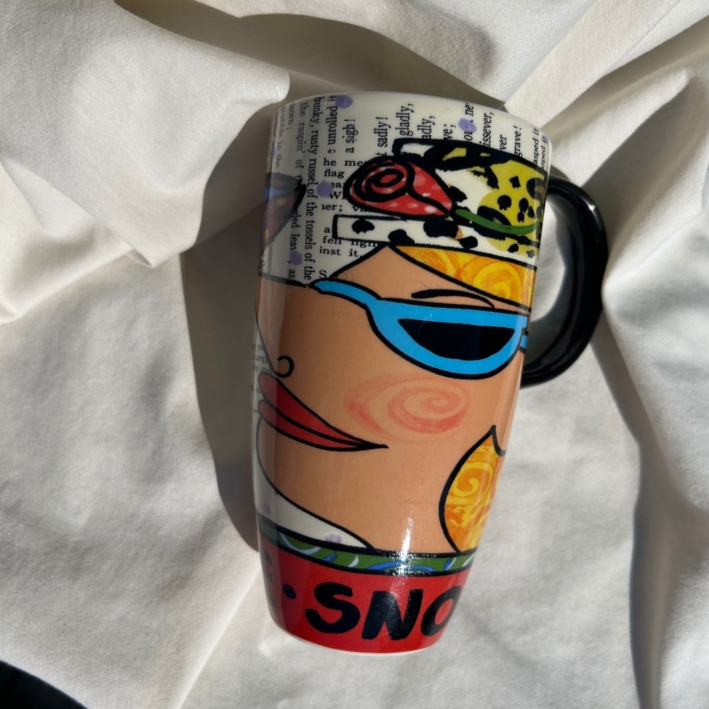 Cypress Home Coffee Snob Mug Tall Ceramic Pop Art Literary Text Multi Color